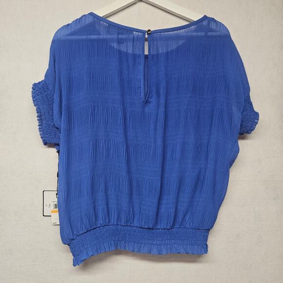 NWT Laundry by Shelli Segal Blue Short Sleeve Sheer Layer blouse - Picture 9 of 9